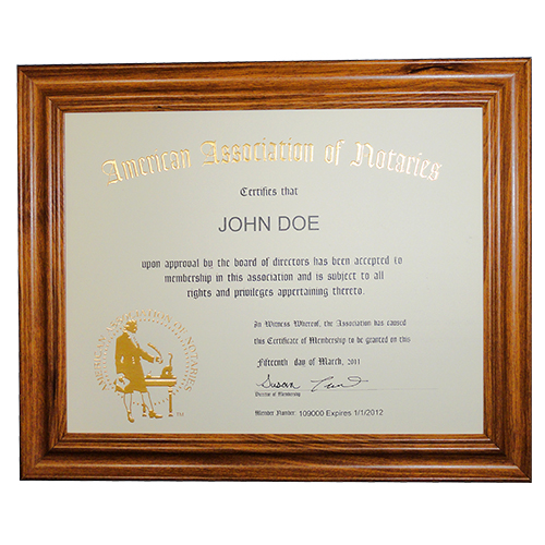 AAN Membership Certificate Frame - Florida