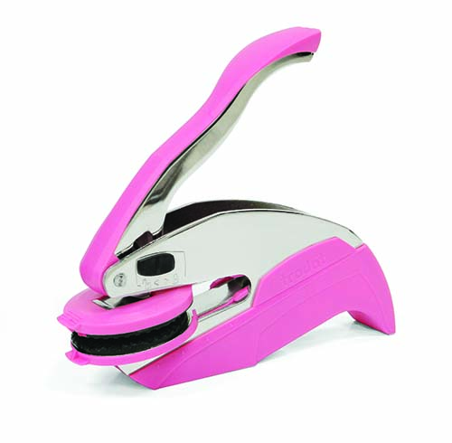 This handheld dual-use Florida notary metal embosser is available now in pink base colors. Our Florida notary embossers are laser engraved using the latest technology to produce a crisp and clear raised notary seal impression every time. A gentle pressure on the handle produces a finely defined, raised notary seal impression even on heavier papers. The heavy duty frame and precision workmanship guarantees this embosser will last for the life of your Florida notary commission. The notary seal has a sliding locking mechanism that makes it convenient for dismantling and storing. The notary embosser seal's impressions are tamper proof the impression cannot be altered without defacing the document. Highly recommended for Florida notaries handling international documents where the absence of a notary raised seal impression could cause the document to be rejected. Order now, and we will include, absolutely free, a leatherette pouch to enable you to store your embosser safely and attractively. This Florida notary seal has an impression of 1-5/8 inches.