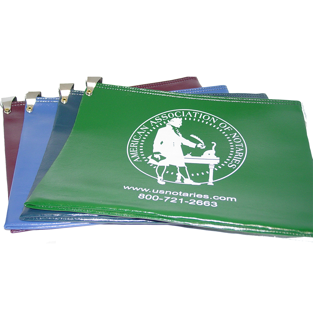 Don't risk misplacing your Florida notary supplies. This notary locking zipper bag is an ideal and convenient way to store, transport, and secure your Florida notary supplies. The bag easily carries your Florida notary record book, notary stamp, and notary seal embosser. Made of durable leatherette material (soft vinyl). Imprinted on one side of the bag with the AAN logo. Available in 6 colors. </p></p></p></p>